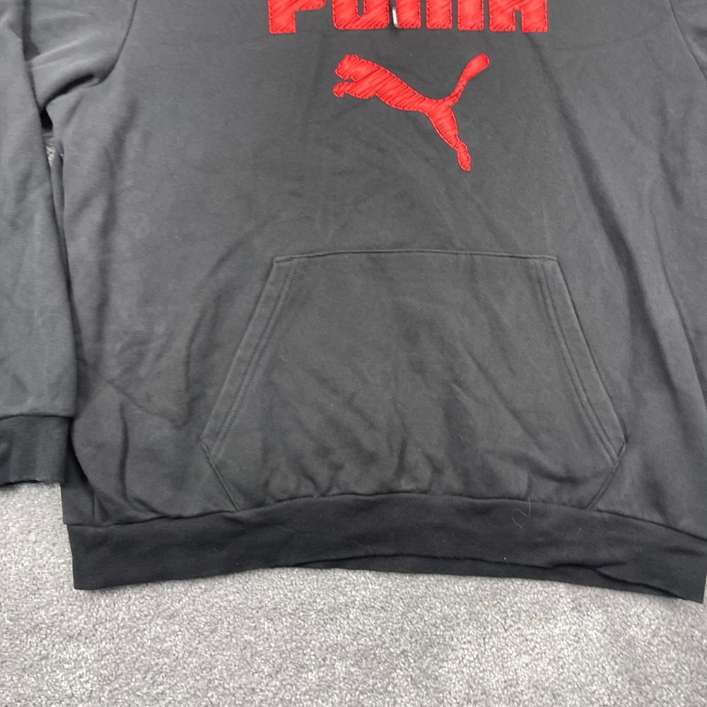 Puma Hoodie Mens XL Black Red Textured Logo Graphic Fleece Long Sleeve - Picture 9 of 14